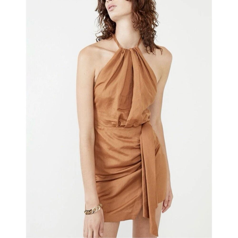 ✨Bardot Goddess Halter Linen Tan Sz 2 Dress✨